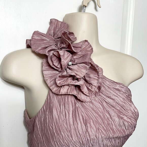 Eliza J One Shoulder Textured Dress With Floral Detail in Dusty Rose Size 8 - Picture 4 of 10